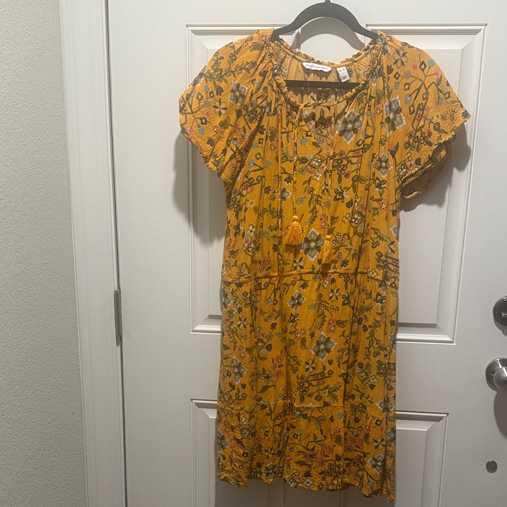 Canyon Retreat Yellow Floral Boho Tassel Midi Dress